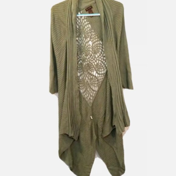 Women's Midi Cardigan Jacket  Knit Crochet Center Back Size XL green - Picture 8 of 12